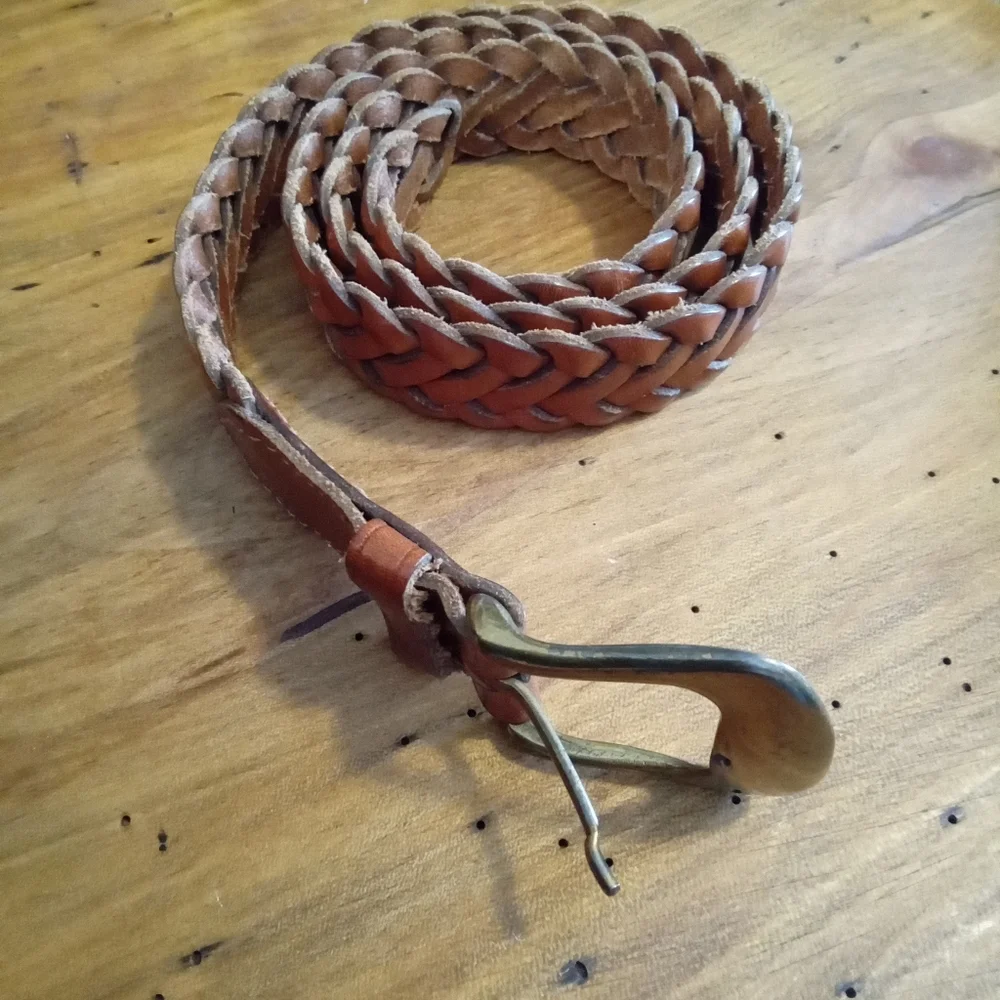 Brown Braided Leather Belt for Men Sz L 36